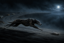 a greyhound chasing felt of a rabbit